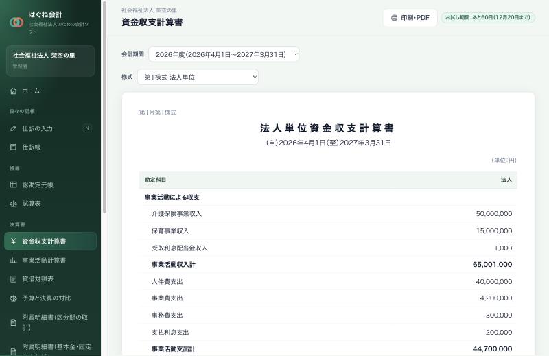 法人単位資金収支計算書