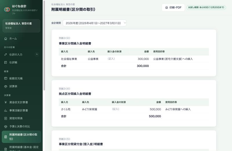 附属明細書の画面