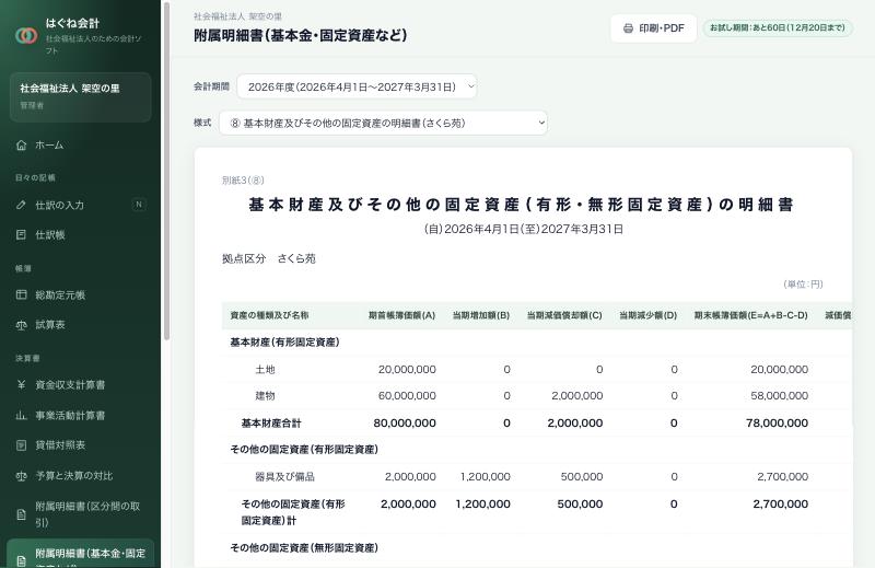 固定資産の明細書
